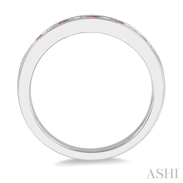 2 MM Ruby and 1/5 Ctw Round Cut Diamond Precious Wedding Band in 14K White Gold
