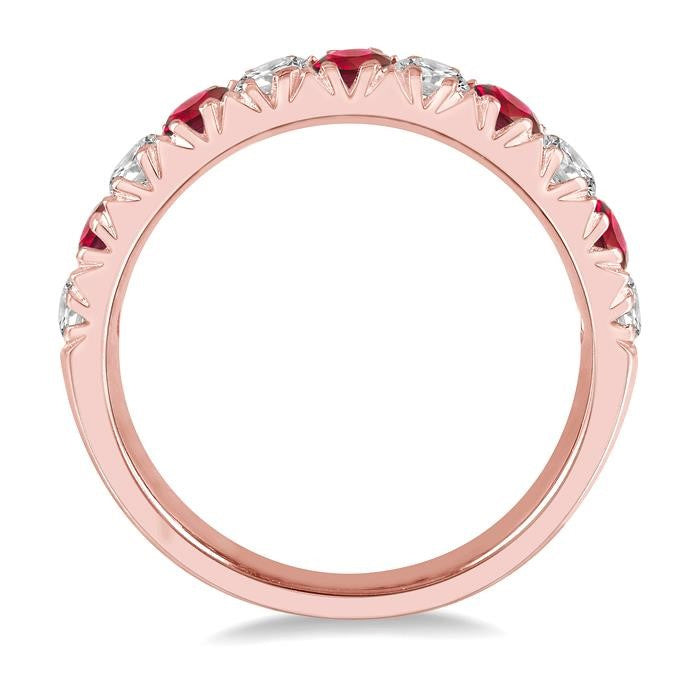 2.9 MM Ruby and 1/2 Ctw Round Cut Diamond Precious Wedding Band in 14K Rose Gold