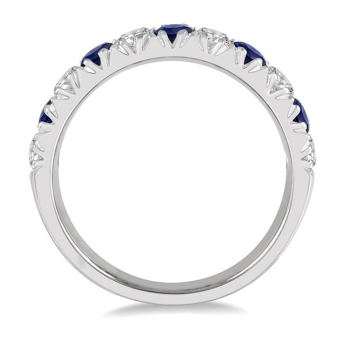 2.9 MM Sapphire and 1/2 Ctw Round Cut Diamond Precious Wedding Band in 14K White Gold