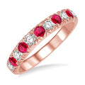 2.6 MM Ruby and 3/8 Ctw Round Cut Diamond Precious Wedding Band in 14K rose Gold