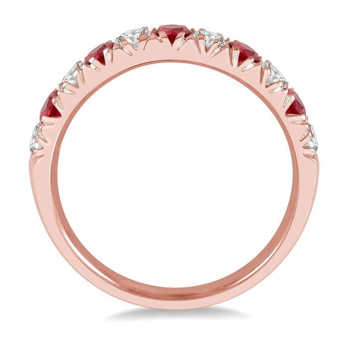 2.6 MM Ruby and 3/8 Ctw Round Cut Diamond Precious Wedding Band in 14K rose Gold