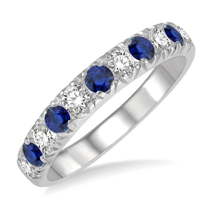 2.6 MM Sapphire and 3/8 Ctw Round Cut Diamond Precious Wedding Band in 14K White Gold
