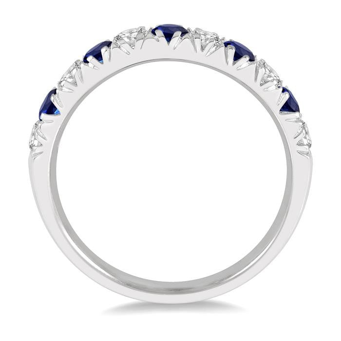 2.6 MM Sapphire and 3/8 Ctw Round Cut Diamond Precious Wedding Band in 14K White Gold