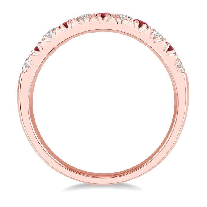 2.3 MM Ruby and 1/4 Ctw Round Cut Diamond Precious Wedding Band in 14K rose Gold