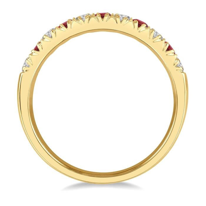 2.3 MM Ruby and 1/4 Ctw Round Cut Diamond Precious Wedding Band in 14K Yellow Gold