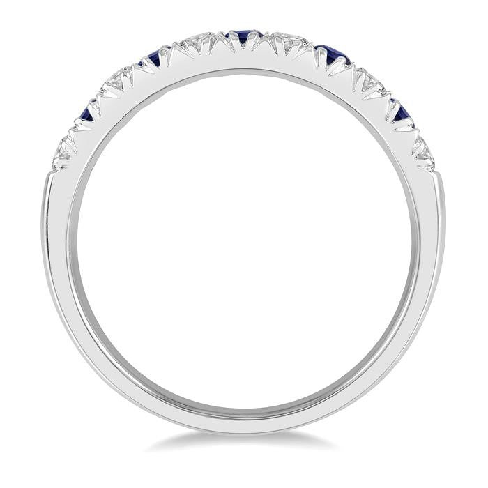 2.3 MM Sapphire and 1/4 Ctw Round Cut Diamond Precious Wedding Band in 14K White Gold