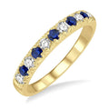 2.3 MM Round Shape Sapphire and 1/4 Ctw Round Cut Diamond Precious Wedding Band in 14K Yellow Gold