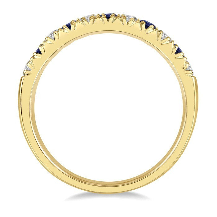 2.3 MM Round Shape Sapphire and 1/4 Ctw Round Cut Diamond Precious Wedding Band in 14K Yellow Gold