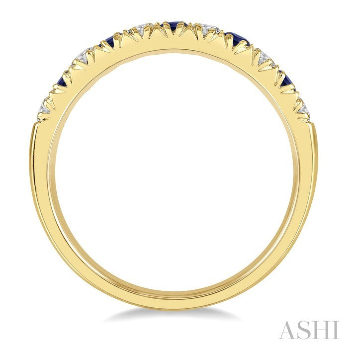 2.3 MM Round Shape Sapphire and 1/4 Ctw Round Cut Diamond Precious Wedding Band in 14K Yellow Gold