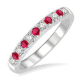 2 MM Round Shape Ruby and 1/5 Ctw Round Cut Diamond Precious Wedding Band in 14K White Gold