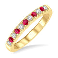 2 MM Ruby and 1/5 Ctw Round Cut Diamond Precious Wedding Band in 14K Yellow Gold