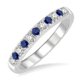 2 MM Sapphire and 1/5 Ctw Round Cut Diamond Precious Wedding Band in 14K White Gold