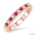 2 MM Ruby and 1/5 Ctw Round Cut Diamond Precious Wedding Band in 14K Rose Gold