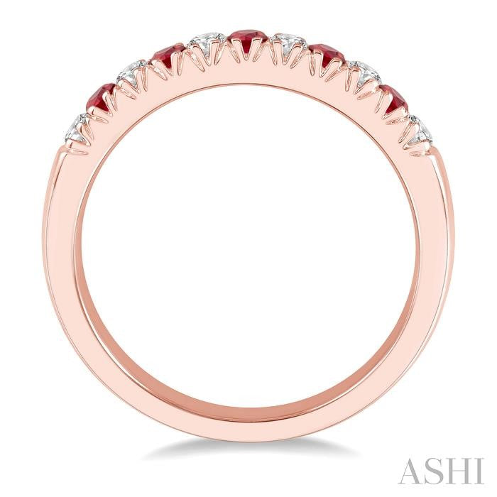 2 MM Ruby and 1/5 Ctw Round Cut Diamond Precious Wedding Band in 14K Rose Gold