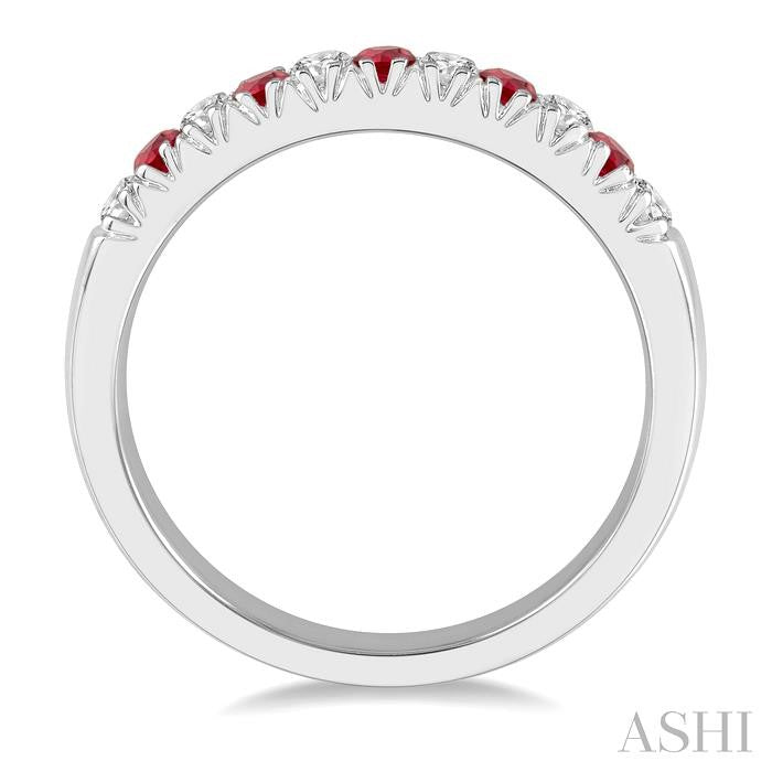 2 MM Round Shape Ruby and 1/5 Ctw Round Cut Diamond Precious Wedding Band in 14K White Gold