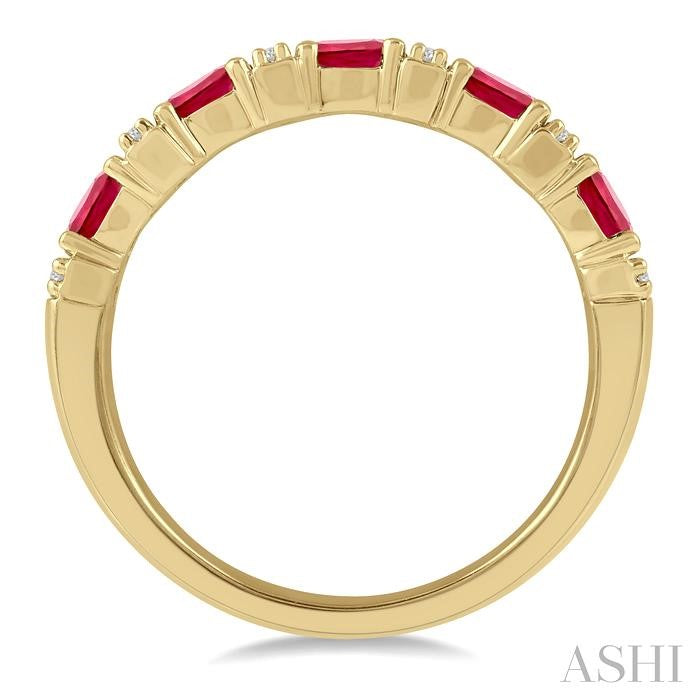 4x3 MM Oval Shape Ruby and 1/6 Ctw Round Cut Diamond Precious Band in 14K Yellow Gold