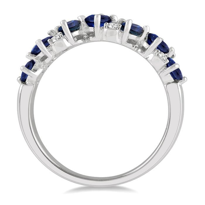 4x3 MM Pear and Oval Shape Sapphire and 1/10 Ctw Round Cut Diamond Precious Band in 14K White Gold
