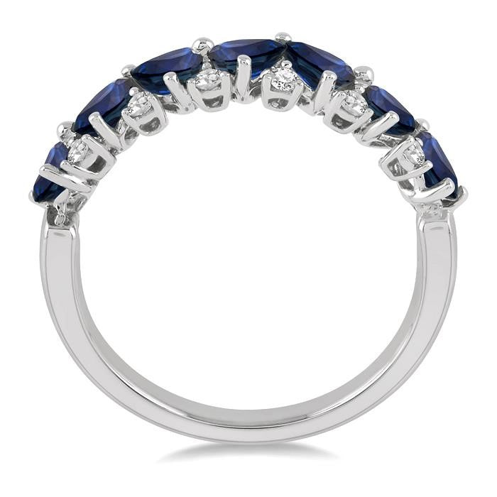 4x3 MM Pear Shape Sapphire and 1/6 Ctw Round Cut Diamond Precious Band in 14K White Gold