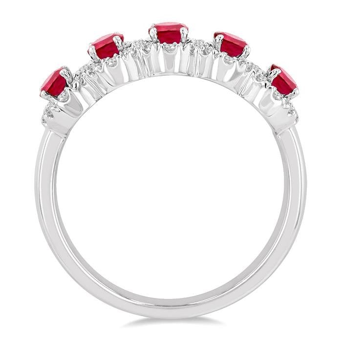 Oval Shape 5 Gemstone & Halo Diamond Wedding Band