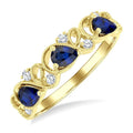 4x3 MM Pear Cut Sapphire and 1/10 Ctw Lattice Round Cut Diamond Precious Band in 14K Yellow Gold