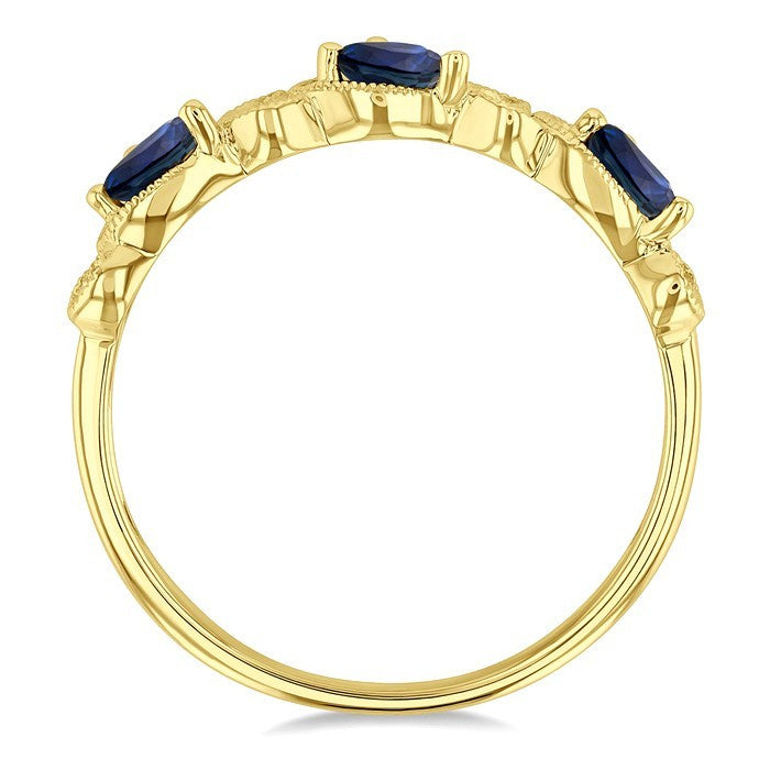 4x3 MM Pear Cut Sapphire and 1/10 Ctw Lattice Round Cut Diamond Precious Band in 14K Yellow Gold