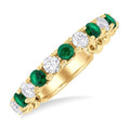 2.85 MM Emerald and 1/2 Ctw Round Cut Diamond Precious Wedding Band in 14K Yellow Gold