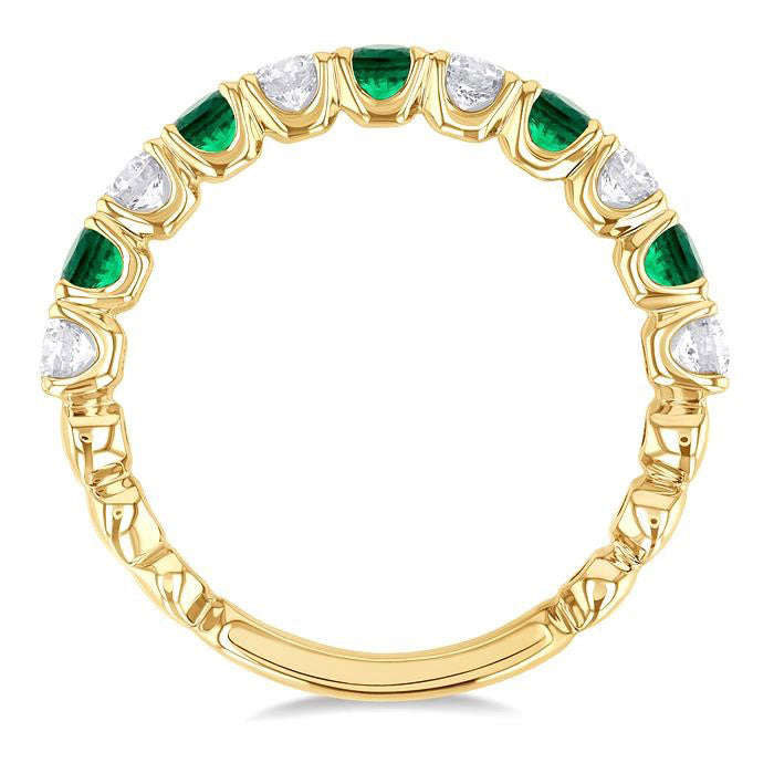 2.85 MM Emerald and 1/2 Ctw Round Cut Diamond Precious Wedding Band in 14K Yellow Gold