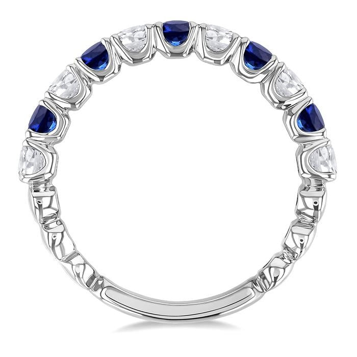 2.85 MM Sapphire and 1/2 Ctw Round Cut Diamond Precious Wedding Band in 14K White Gold