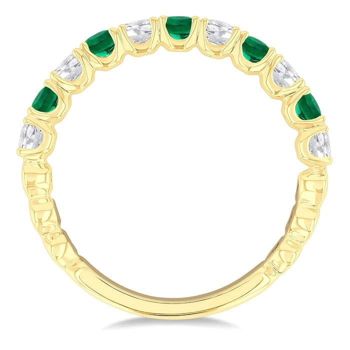 2.6 MM Emerald and 3/8 Ctw Round Cut Diamond Precious Wedding Band in 14K Yellow Gold
