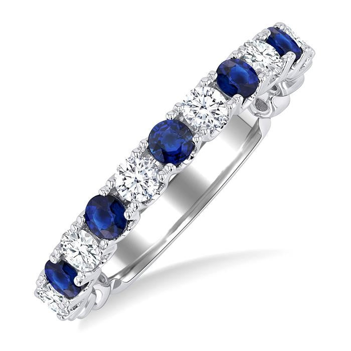2.6 MM Sapphire and 3/8 Ctw Round Cut Diamond Precious Wedding Band in 14K White Gold