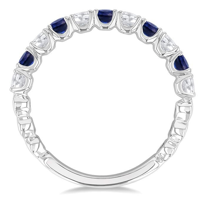 2.6 MM Sapphire and 3/8 Ctw Round Cut Diamond Precious Wedding Band in 14K White Gold