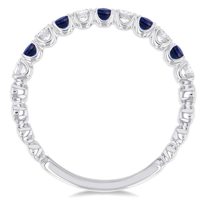 2.25 MM Sapphire and 1/4 Ctw Round Cut Diamond Precious Wedding Band in 14K White Gold