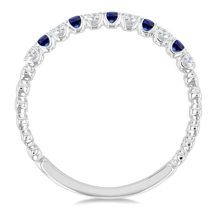 1.75 MM Sapphire and 1/6 Ctw Round Cut Diamond Precious Wedding Band in 14K White Gold