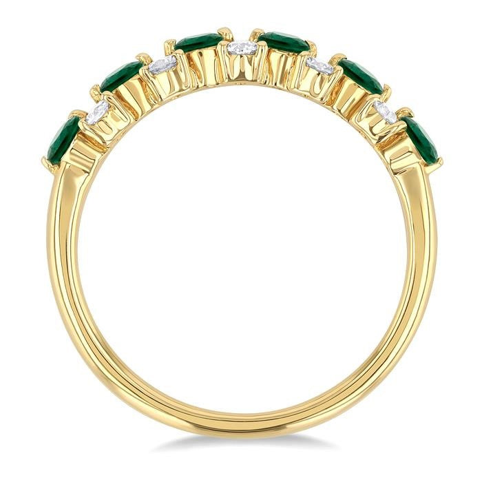 2.7 MM Emerald and 1/3 Ctw Round Cut Diamond Precious Band in 14K Yellow Gold