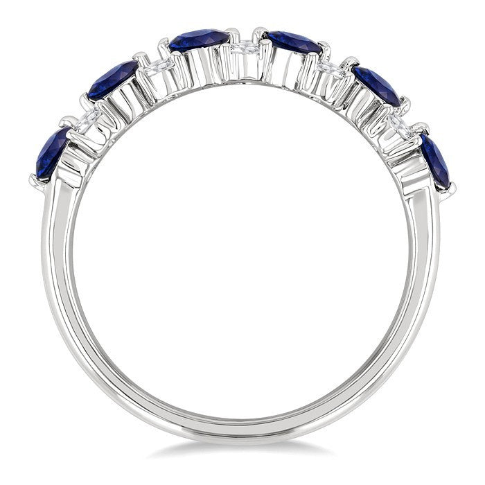 3 MM Sapphire and 1/3 Ctw Round Cut Diamond Precious Band in 14K White Gold