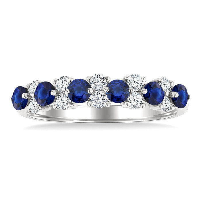 2.7 MM Sapphire and 1/3 Ctw Round Cut Diamond Precious Band in 14K White Gold