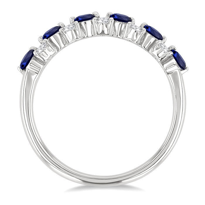 2.7 MM Sapphire and 1/3 Ctw Round Cut Diamond Precious Band in 14K White Gold