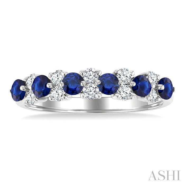 2.7 MM Sapphire and 1/3 Ctw Round Cut Diamond Precious Band in 14K White Gold