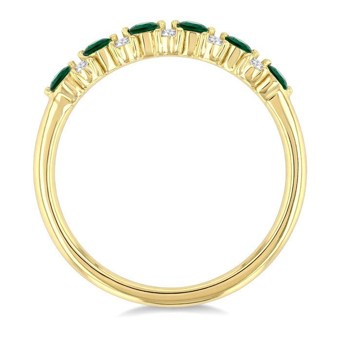 2.3 MM Emerald and 1/5 Ctw Round Cut Diamond Precious Band in 14K Yellow Gold