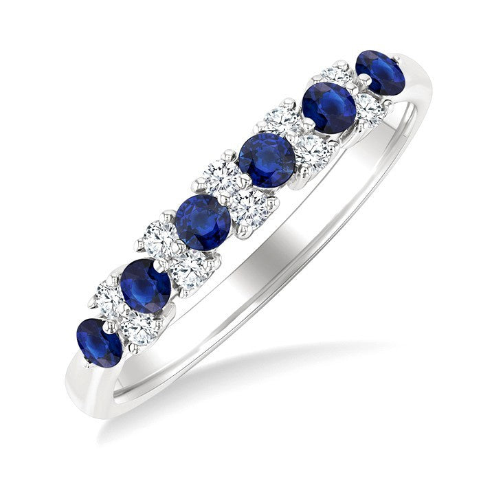 2.3 MM Sapphire and 1/5 Ctw Round Cut Diamond Precious Band in 14K White Gold