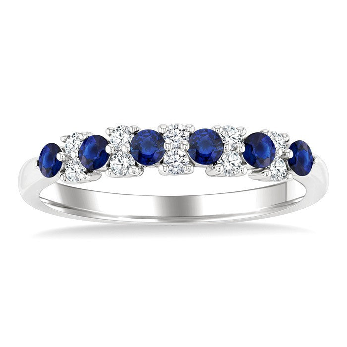 2.3 MM Sapphire and 1/5 Ctw Round Cut Diamond Precious Band in 14K White Gold