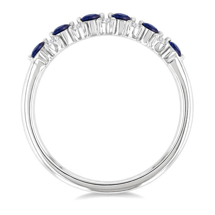 2.3 MM Sapphire and 1/5 Ctw Round Cut Diamond Precious Band in 14K White Gold