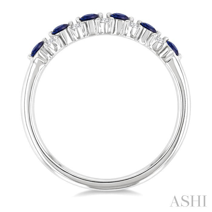 2.3 MM Sapphire and 1/5 Ctw Round Cut Diamond Precious Band in 14K White Gold