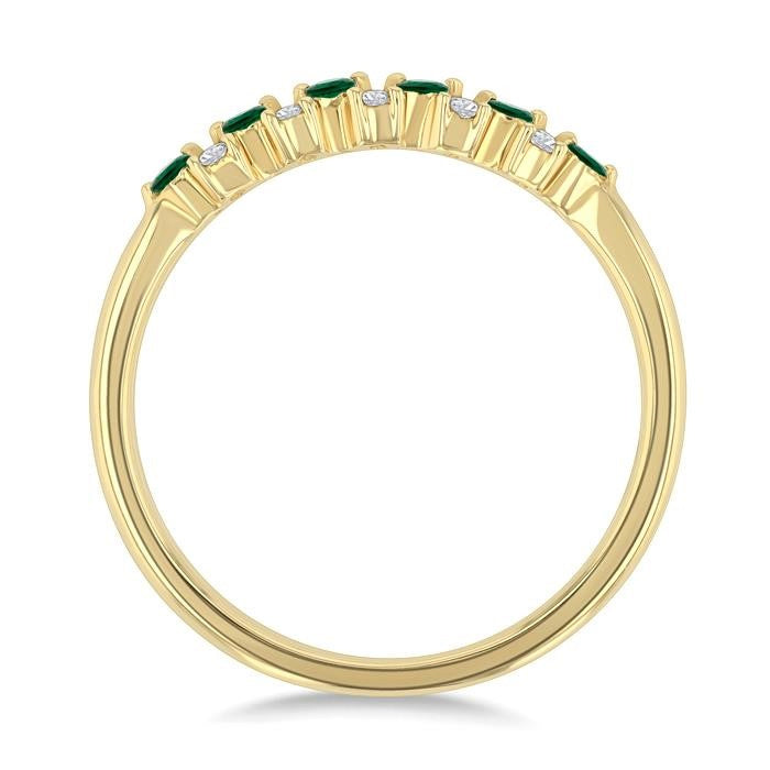 1.9 MM Emerald and 1/10 Ctw Round Cut Diamond Precious Band in 14K Yellow Gold