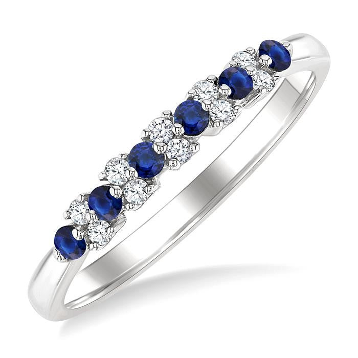 1.9 MM Sapphire and 1/10 Ctw Round Cut Diamond Precious Band in 14K White Gold