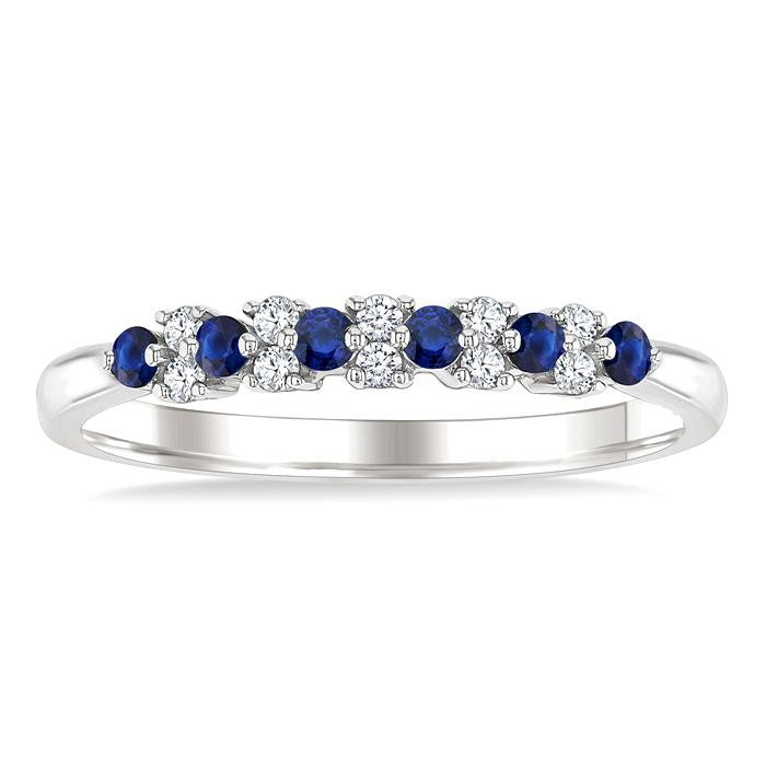 1.9 MM Sapphire and 1/10 Ctw Round Cut Diamond Precious Band in 14K White Gold