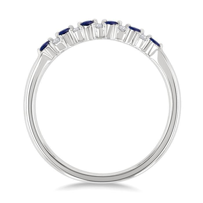 1.9 MM Sapphire and 1/10 Ctw Round Cut Diamond Precious Band in 14K White Gold