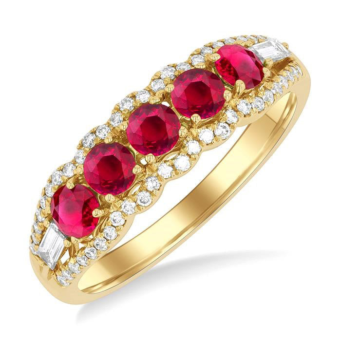 Round Shape 5 Gemstone & Diamond Ring