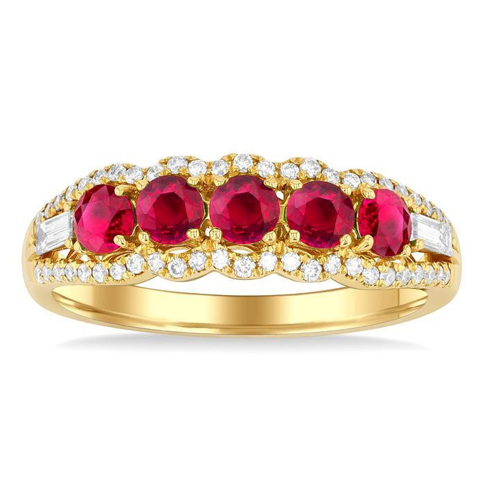 Round Shape 5 Gemstone & Diamond Ring