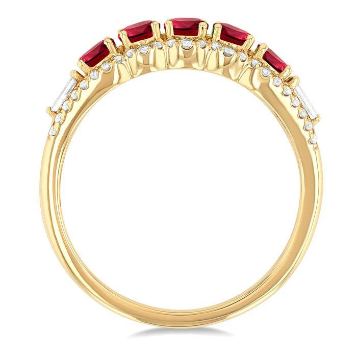 Round Shape 5 Gemstone & Diamond Ring